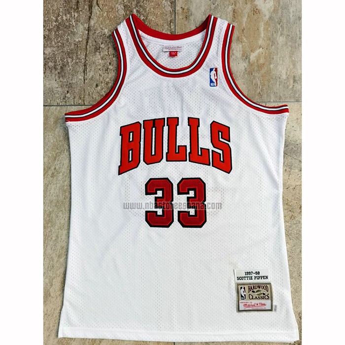 Camiseta Chicago Bulls Scottie Pippen NO 33 Mitchell & Ness 1997-98 Blanco